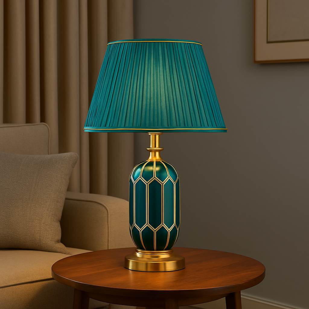 Hdc Ceramic Nightstand Lamp With High-quality fabric lampshade