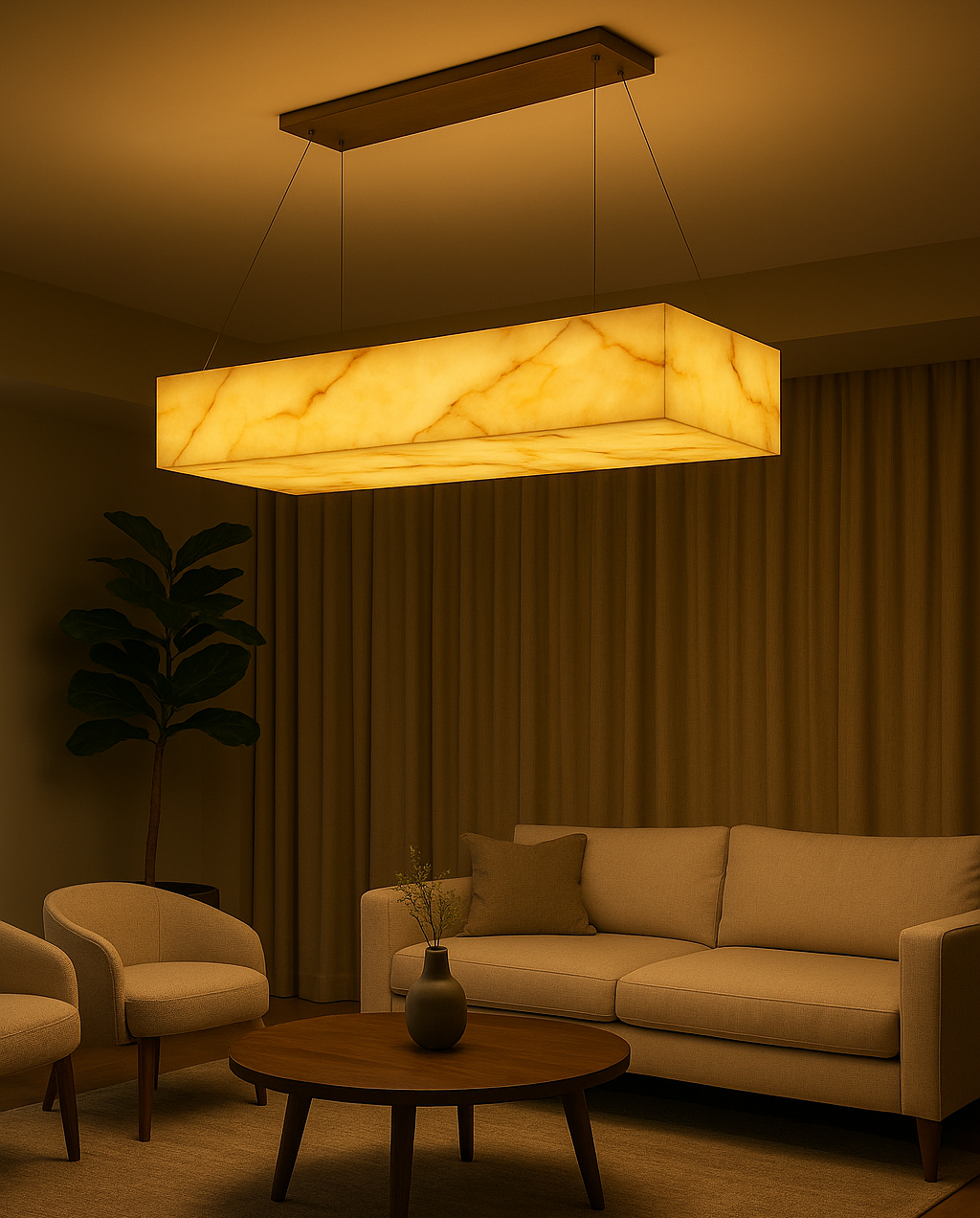 HDC 950mm Rectangular Alabaster Ceiling Light Chandelier For Living Room