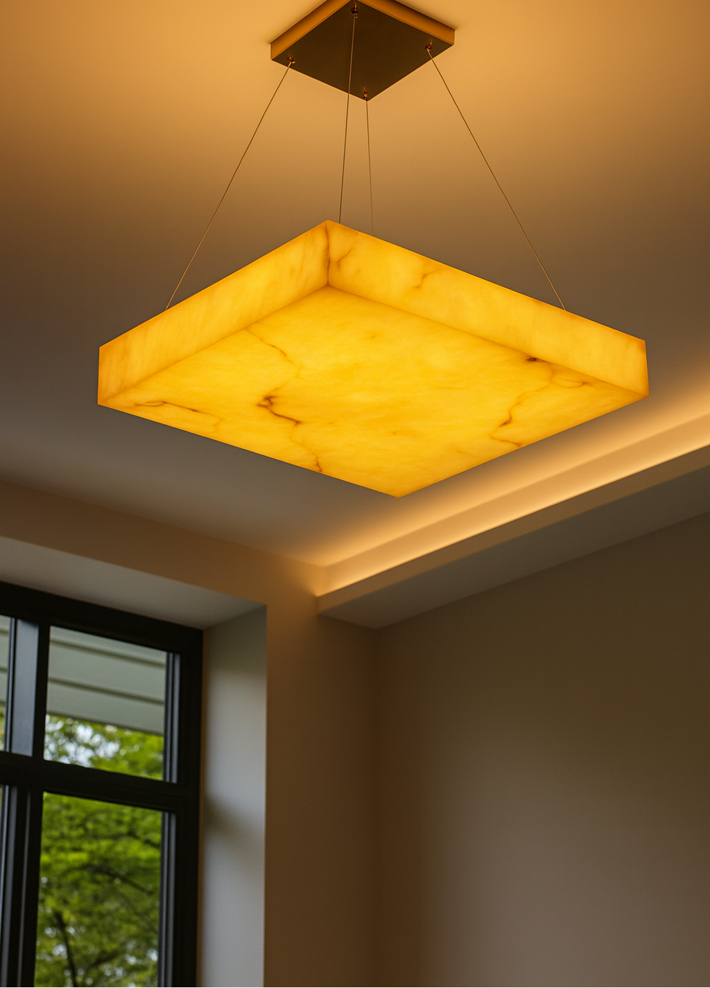 HDC 600mm Rectangular Alabaster Ceiling Chandelier Light For Living Room