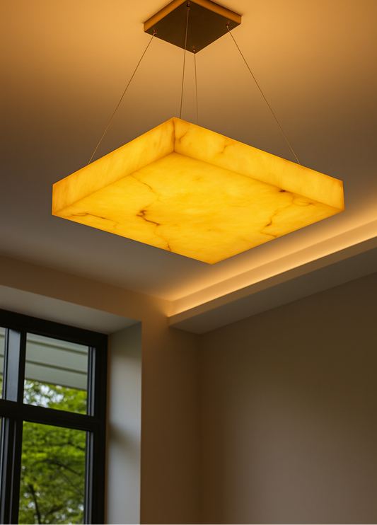 HDC 600mm Rectangular Alabaster Ceiling Chandelier Light For Living Room