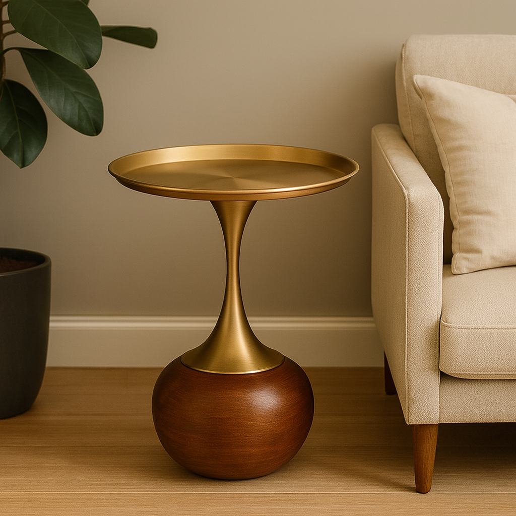 HDC Round Side Tables, Small Metal Side Table, Modern Decorative Pedestal Table for Living Room Bedroom(Brown)