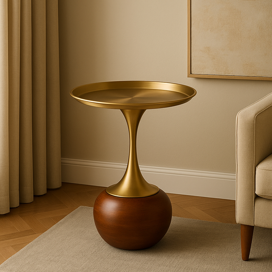 HDC Round Side Tables, Small Metal Side Table, Modern Decorative Pedestal Table for Living Room Bedroom(Brown)