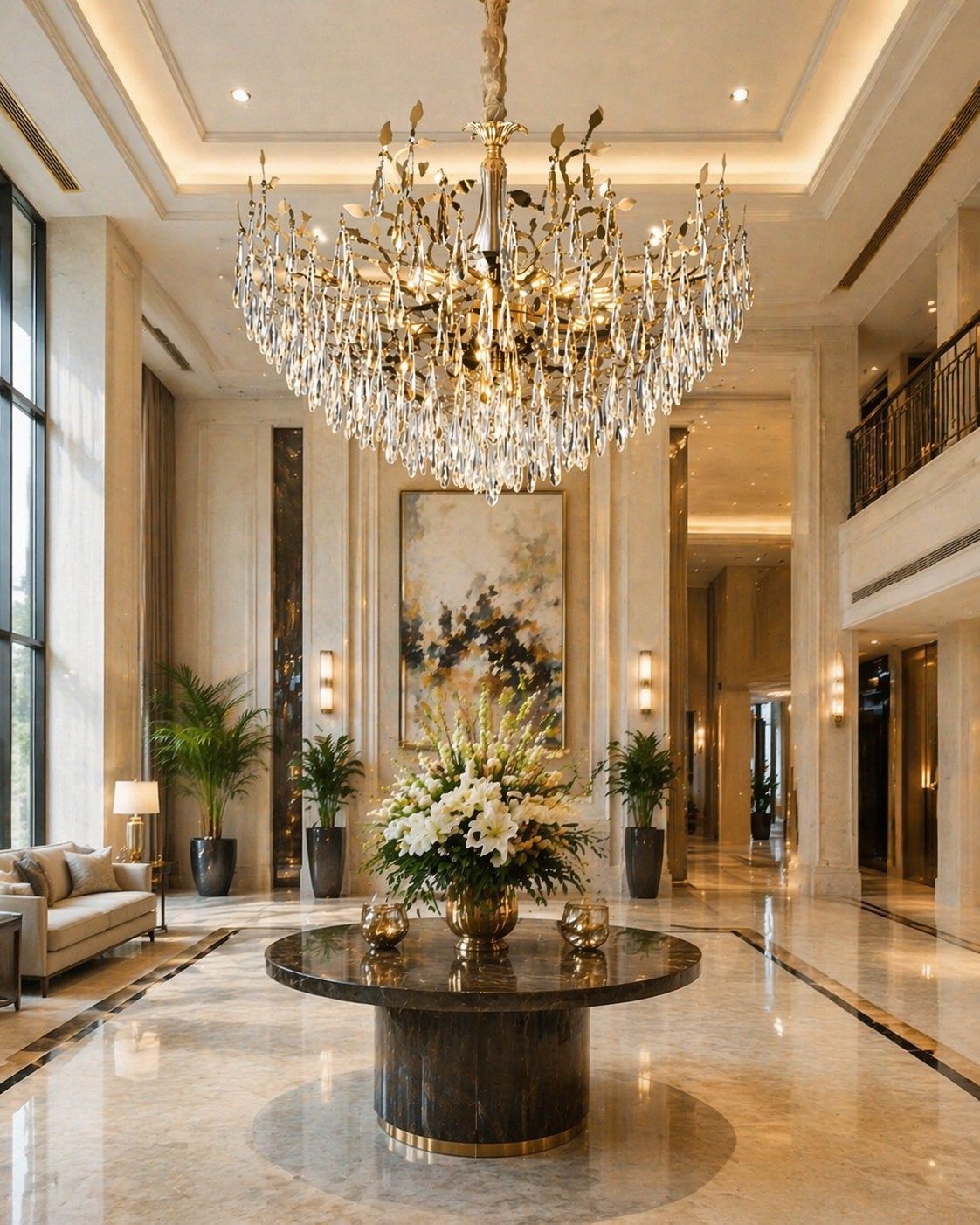 HDC 1200mm Luxury Gold Crystal Drop Chandelier for Double Height Ceiling & Grand Interiors