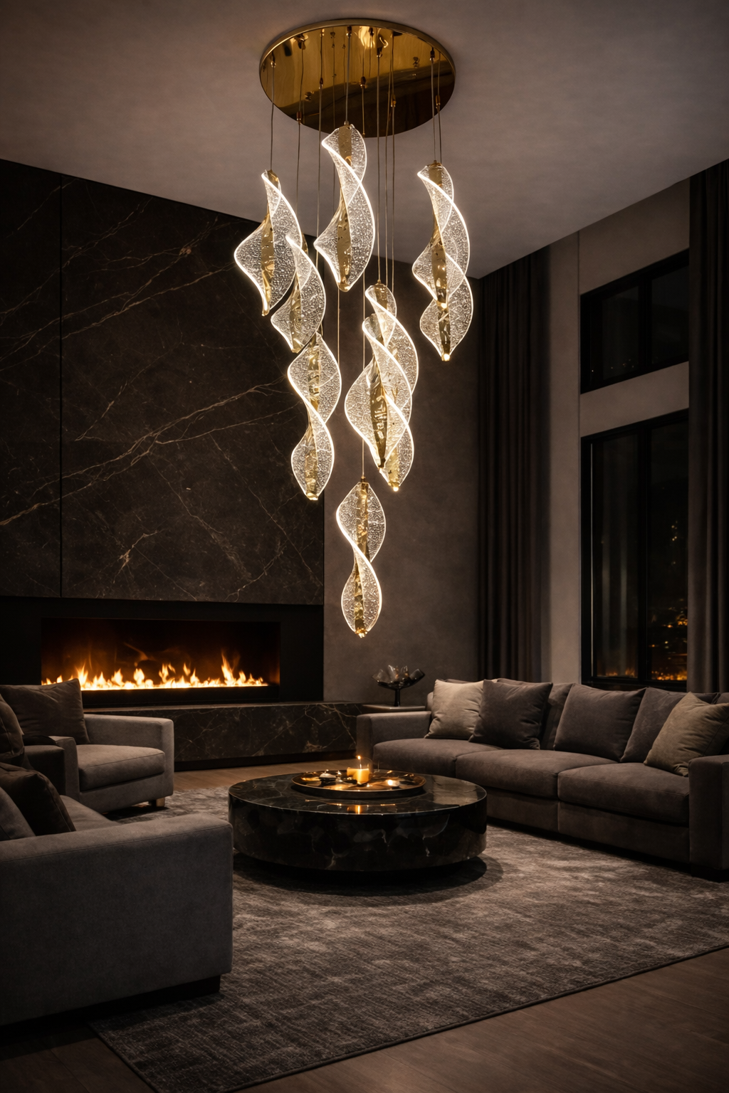 HDC 10 Lights Rose Gold Finish Premium Spiral Crystal Double Height Chandelier for Living Room, Staircase