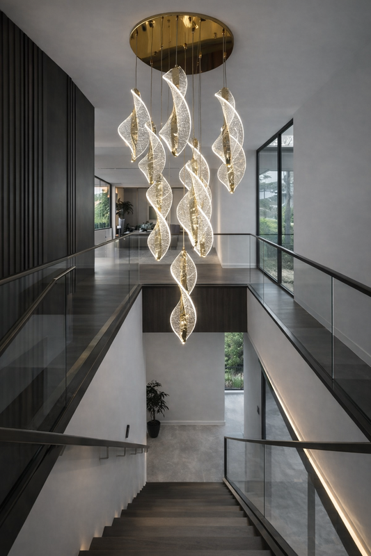 HDC 10 Lights Rose Gold Finish Premium Spiral Crystal Double Height Chandelier for Living Room, Staircase