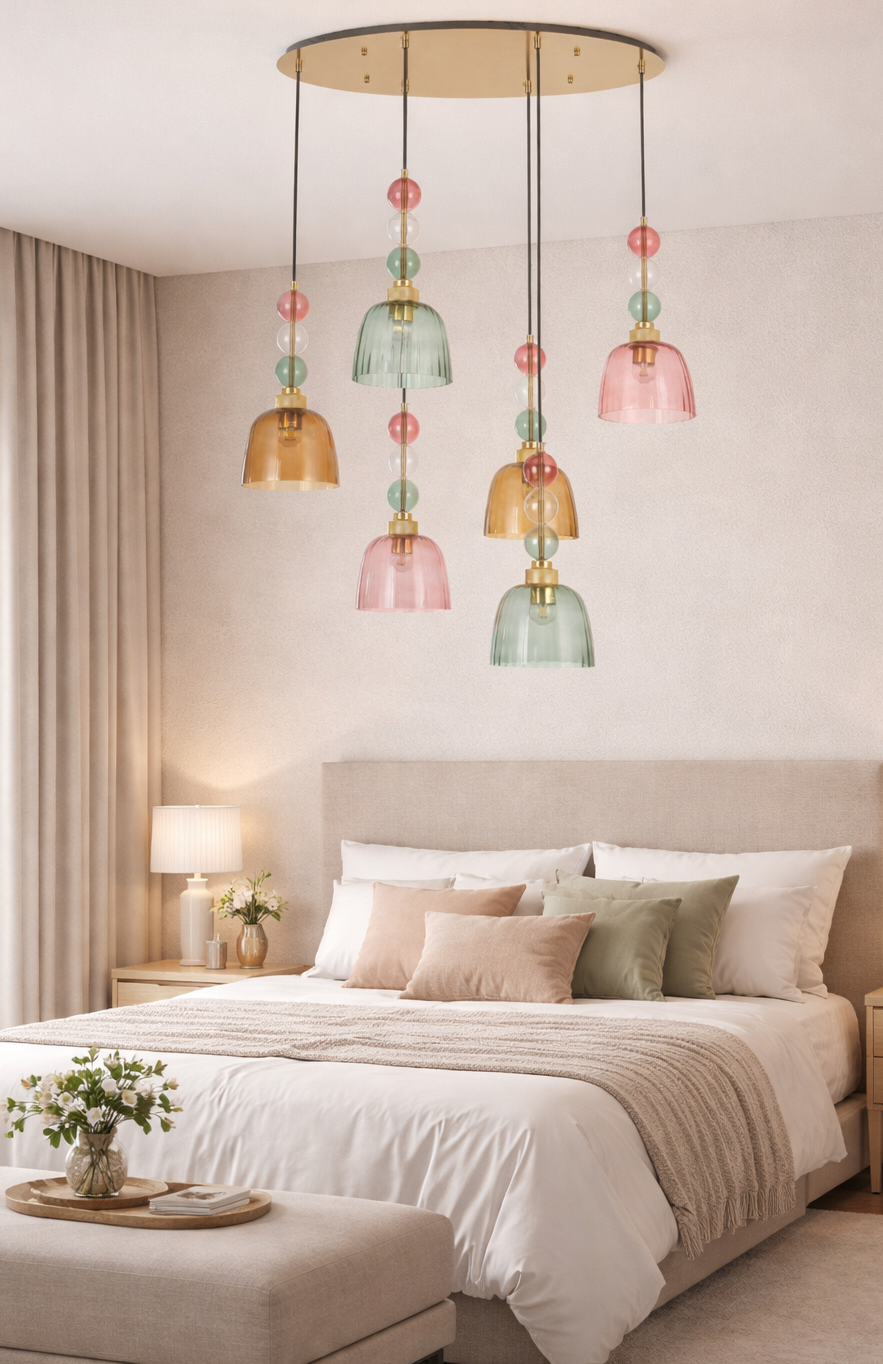 HDC Premium Multicolor Glass Cluster Chandelier Light for Bedroom, Living Room