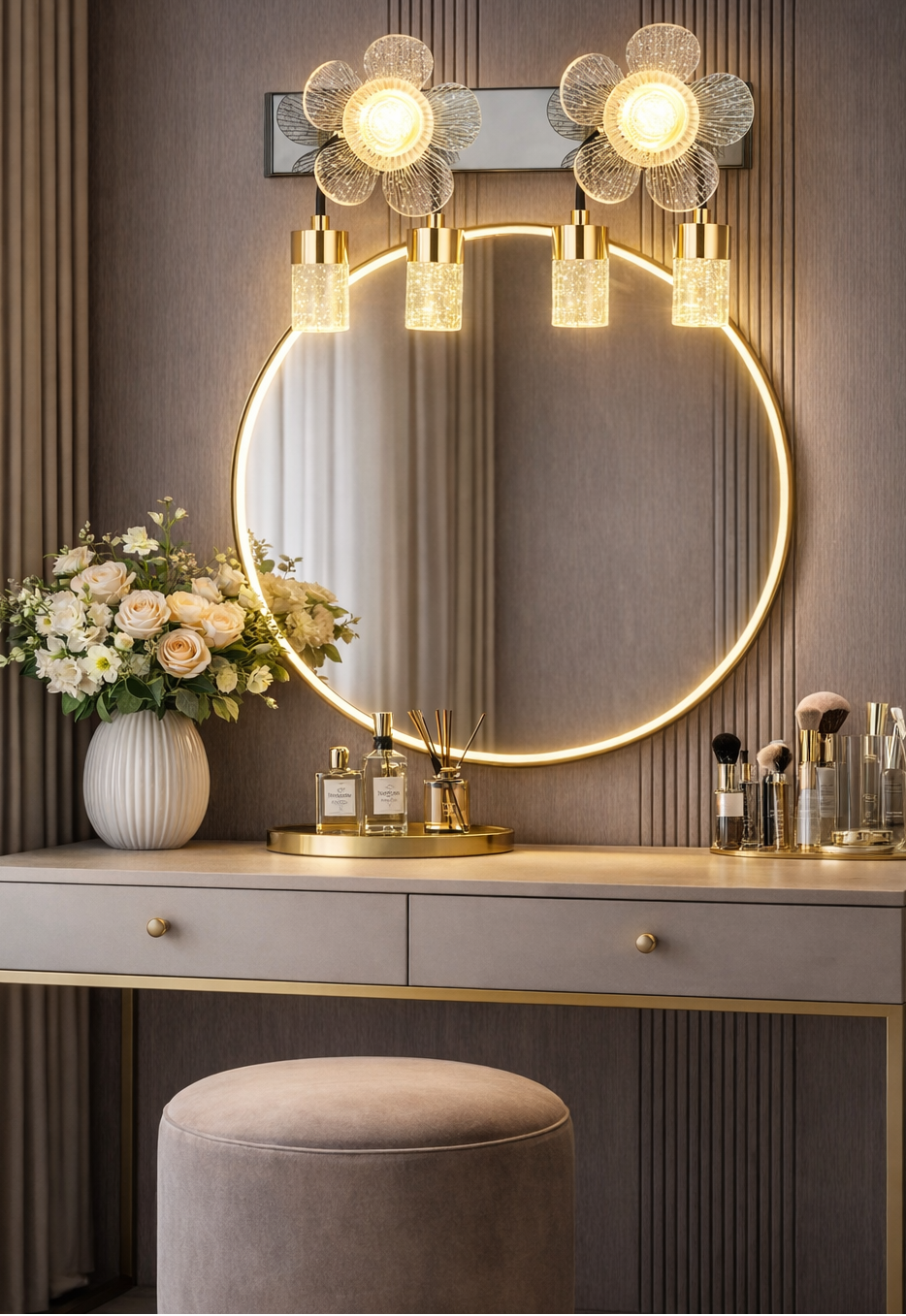HDC Premium Dual Glow Floral Crystal Mirror Light for Vanity & Bathroom Spaces