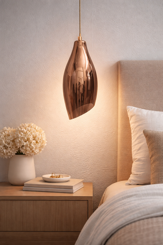 HDC Premium Rose Gold Glass Pendant Light for Bedroom, Bedside & Modern Interiors