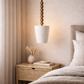 HDC Modern Gold Beaded Pendant Light with White Fluted Shade for Dining, Kitchen & Living Spaces