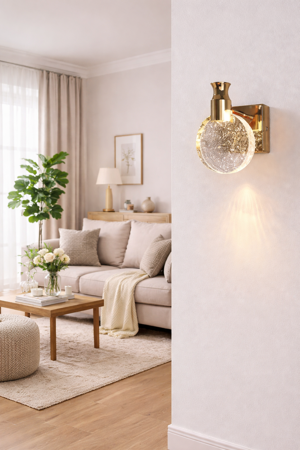 Hdc 12 Watts Crystal Gold LED Wall Lamp Bedside Hallway Light