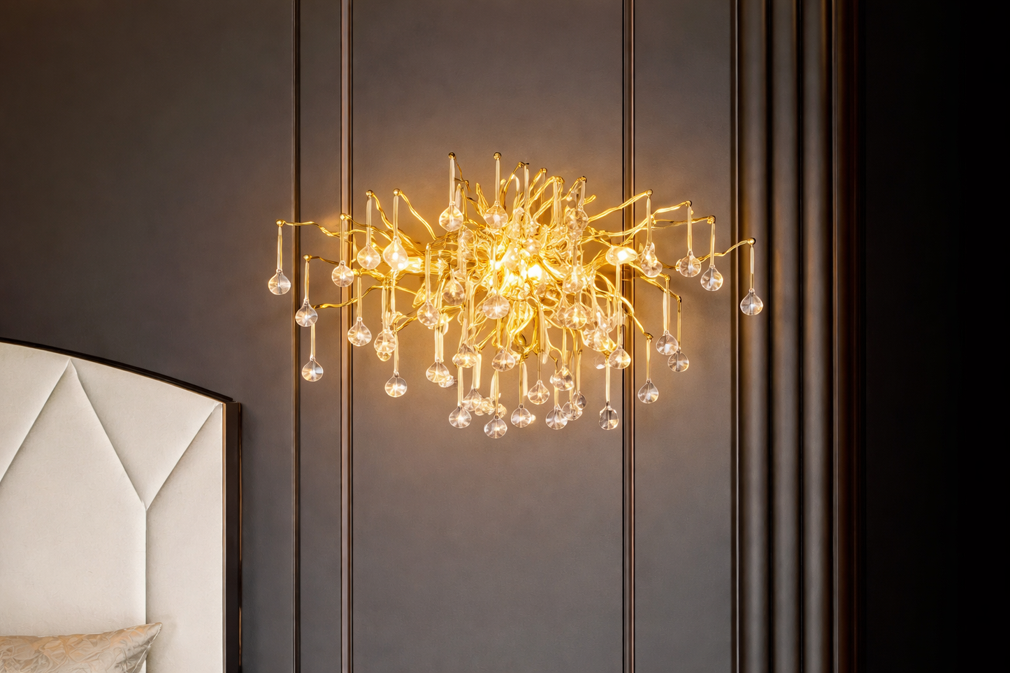 HDC Led Glass Waterdrop Crystal Gold Metal Wall Light - Warm White