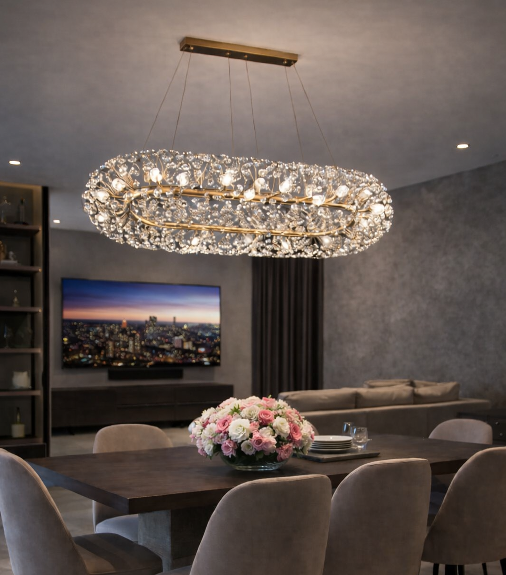 HDC 1000mm Crystal Design Luxury Oval Chandelier Light for Dining