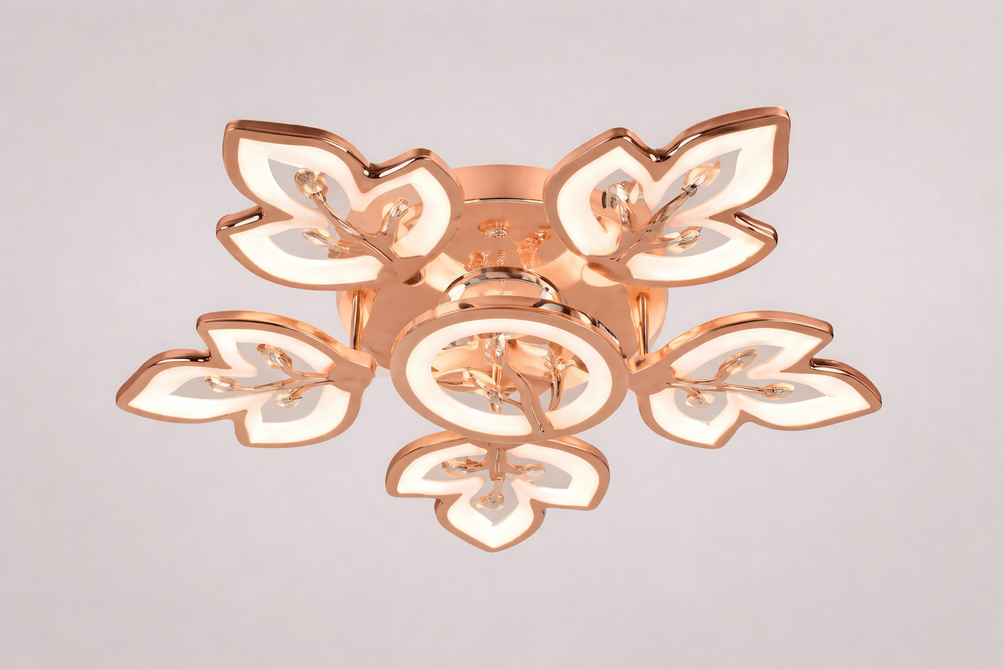 HDC FGD & RGD Finish 5+1 Ring Crystal LED Ceiling Chandelier Light for Living Room