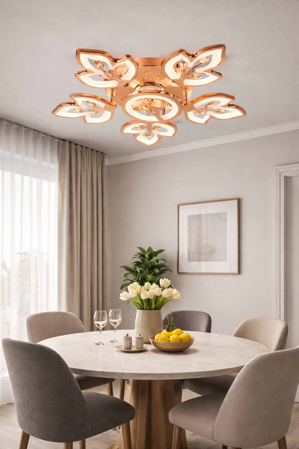 HDC FGD & RGD Finish 5+1 Ring Crystal LED Ceiling Chandelier Light for Living Room