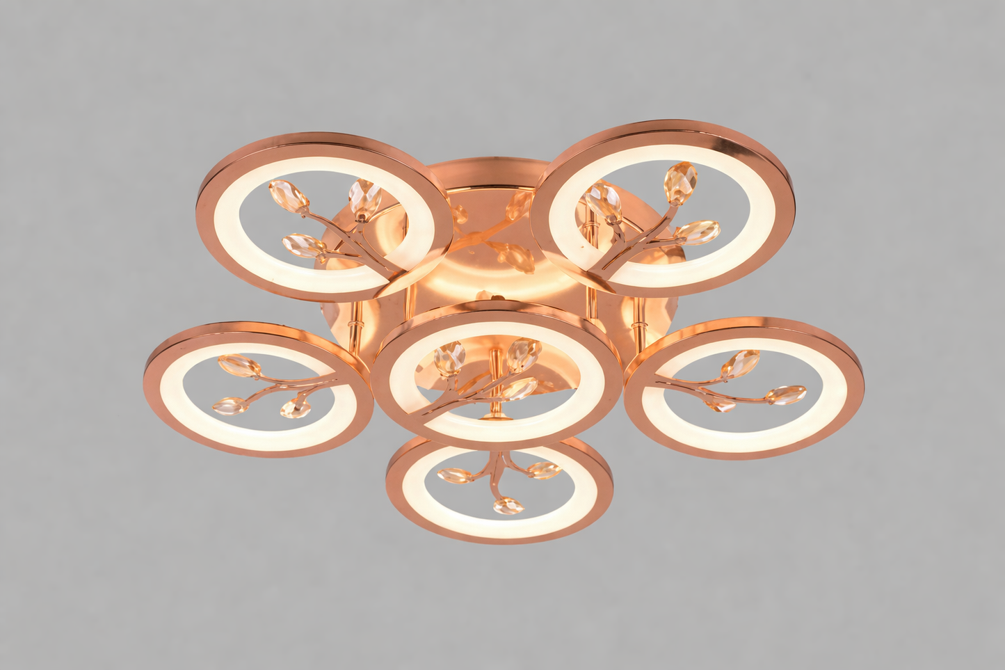 HDC FGD & RGD Finish 5+1 Ring Crystal LED Ceiling Chandelier Light for Living Room
