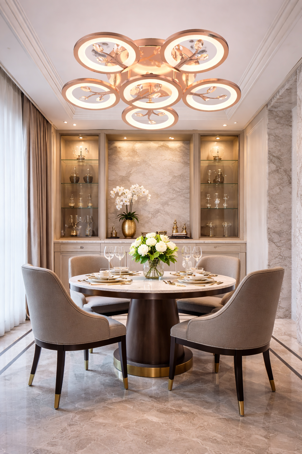 HDC FGD & RGD Finish 5+1 Ring Crystal LED Ceiling Chandelier Light for Living Room