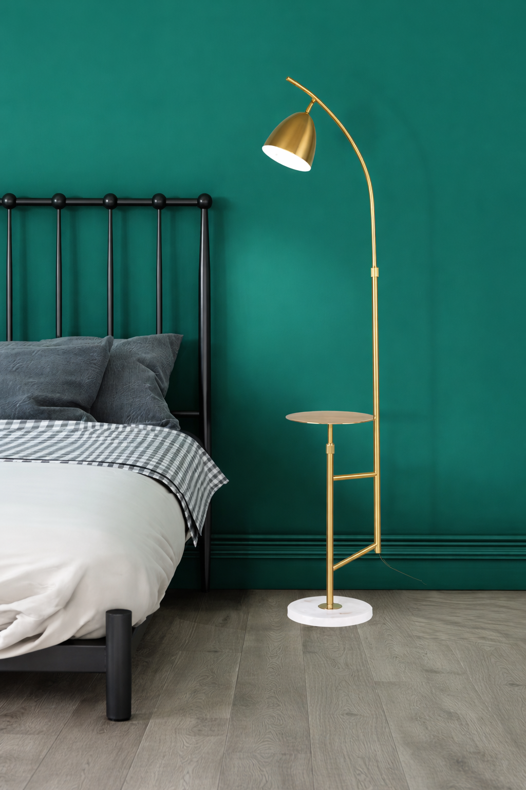 HDC Luxury Gold Floor Lamp with Side Table – Modern Bedside & Living Room Standing Light