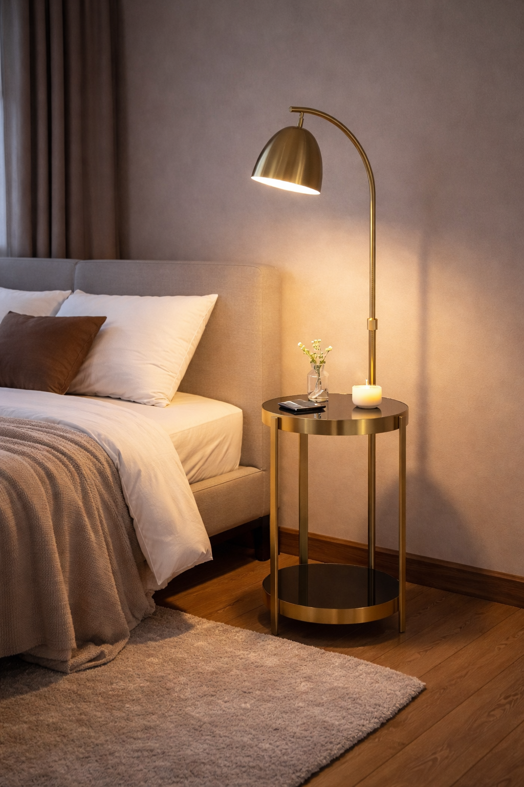 HDC Luxury Gold Floor Lamp with Side Table & Wireless Charging For Living Room