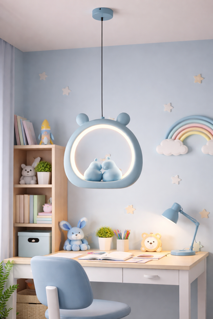Hdc Kids’ Pink & Blue Bear Cute LED Pendant Light for Childrens Room Bedroom Nursery Kids Lights