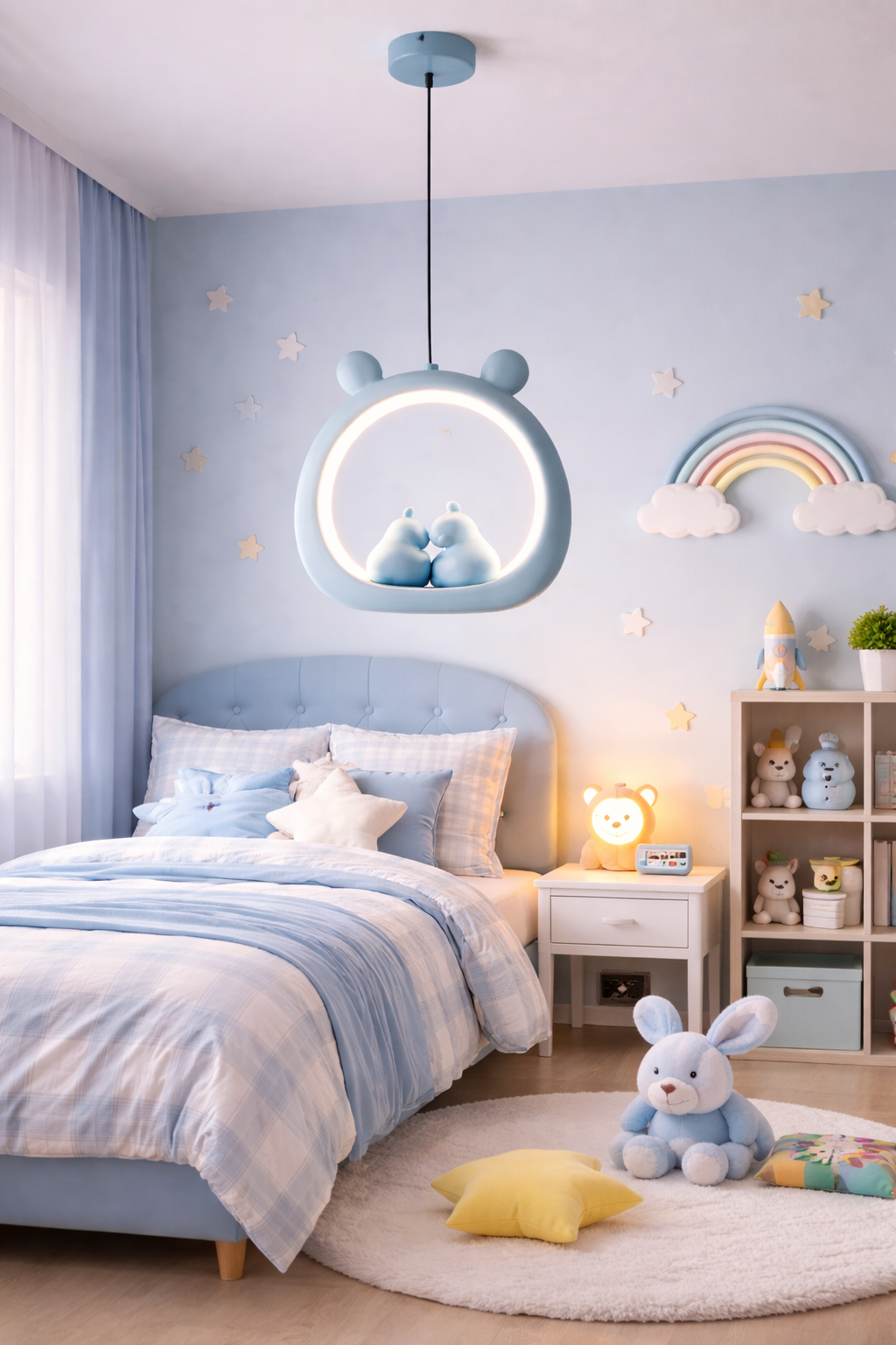 Hdc Kids’ Pink & Blue Bear Cute LED Pendant Light for Childrens Room Bedroom Nursery Kids Lights