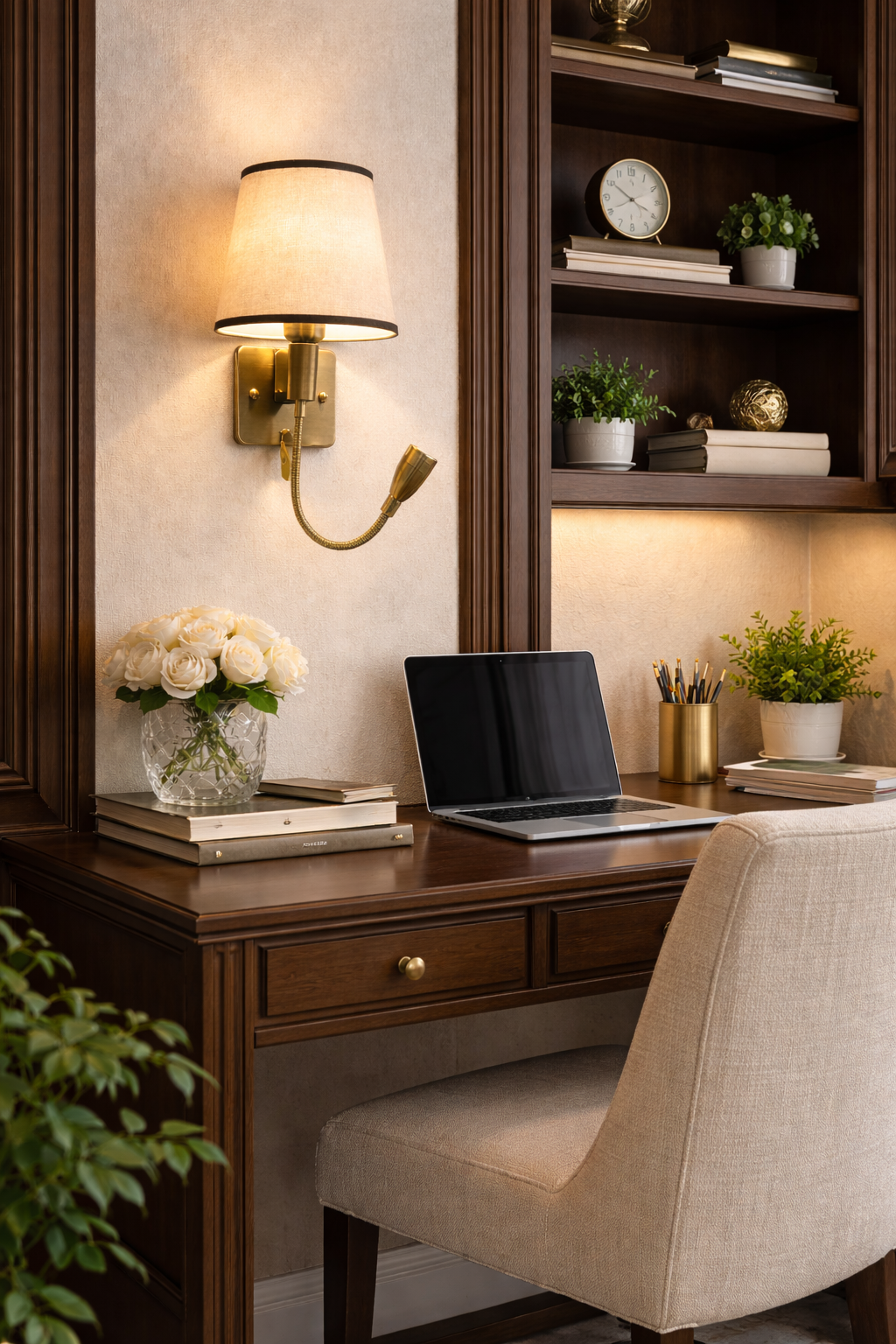 HDC Luxury Fabric Shade Wall Light with Reading Spot for Bedroom