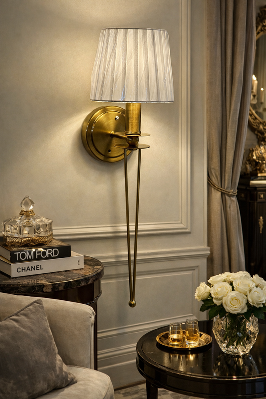 HDC Luxury Modern Brass Wall Light with Fabric Shade