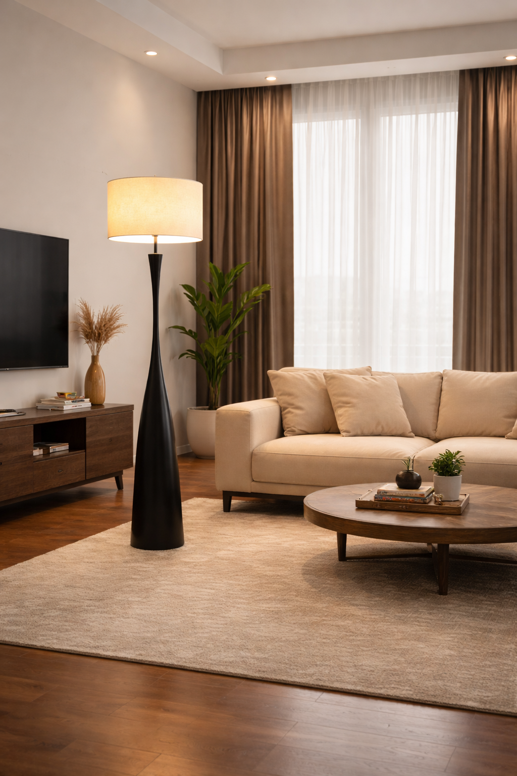 HDC Luxury Modern Black Floor Lamp with Fabric Shade