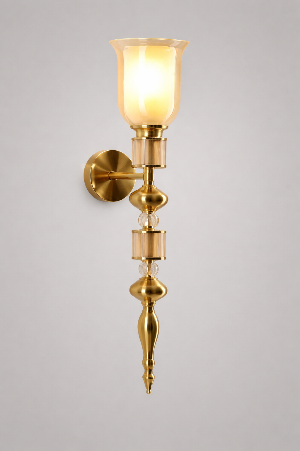 HDC Luxury Vintage Brass & Glass Wall Light for Bedroom, Living Room & Hallway