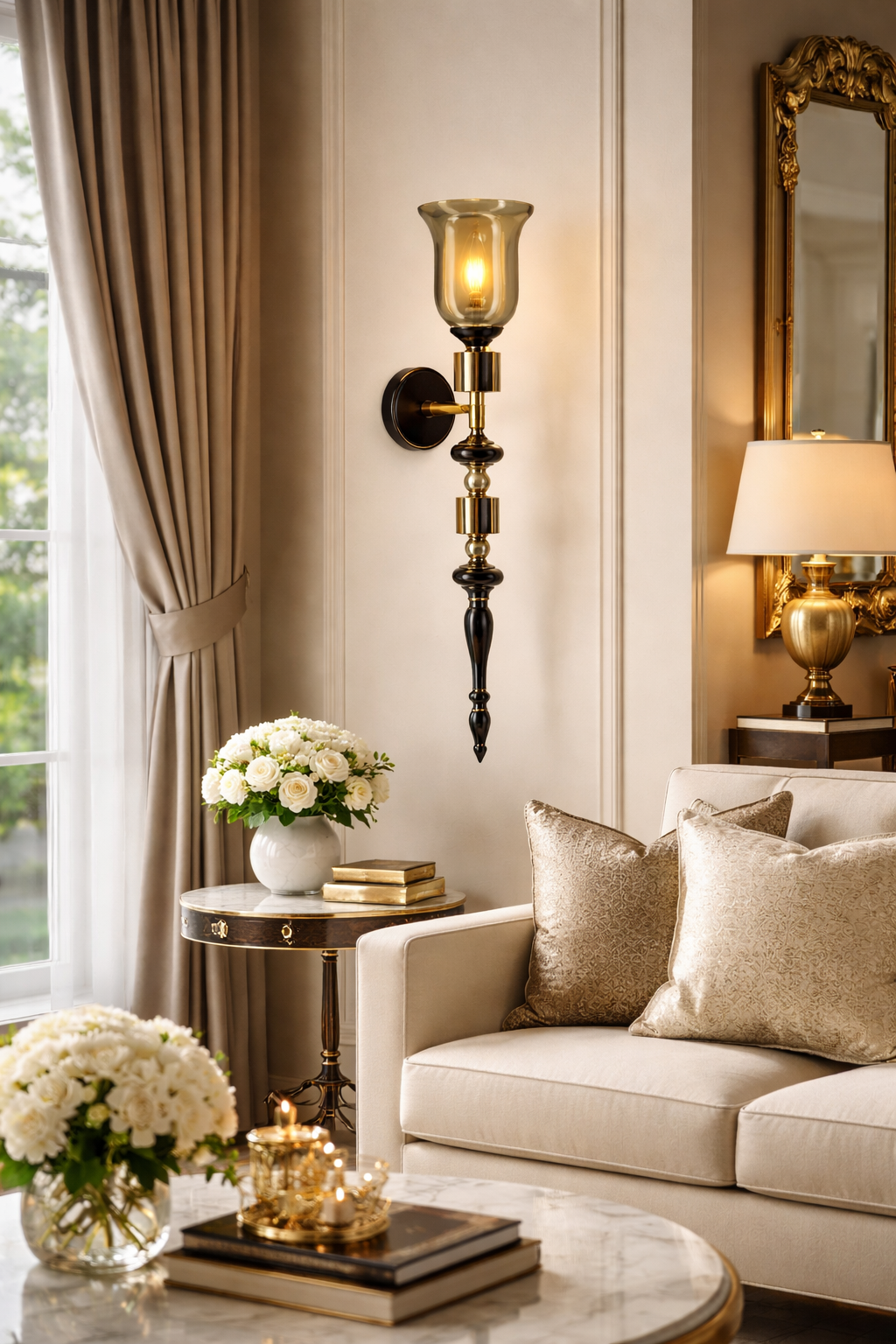 HDC Luxury Vintage Brass & Glass Wall Light for Bedroom, Living Room & Hallway