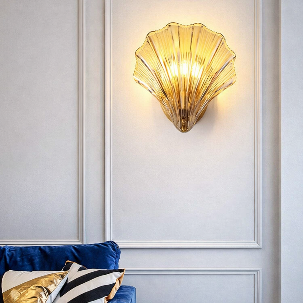 Hdc Clear Glass American Shell Shape Led Wall Light For Bedroom Living Room