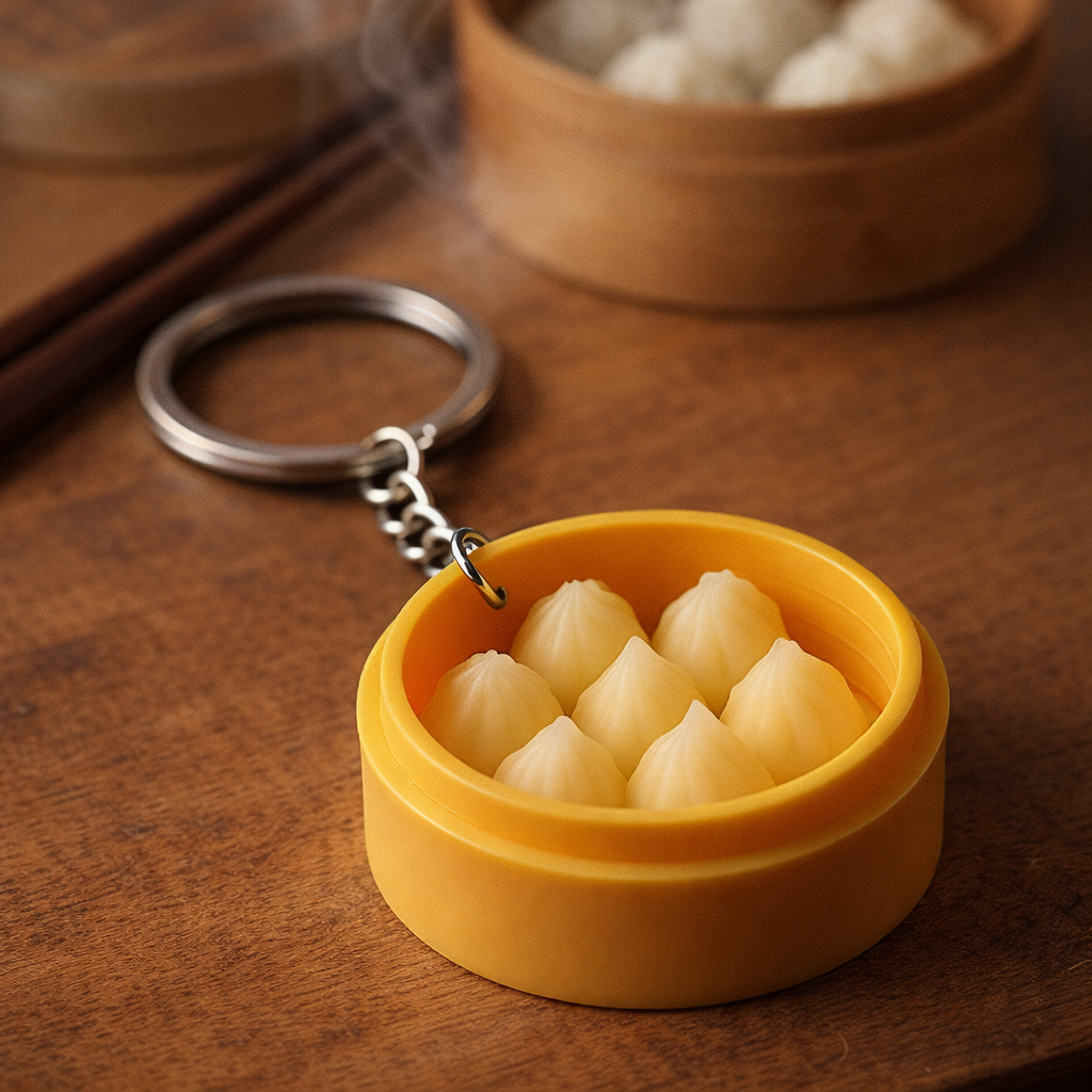 HDC Mini Steamed Dumpling Basket Keyring | Cute Food-Themed Accessory Keyring