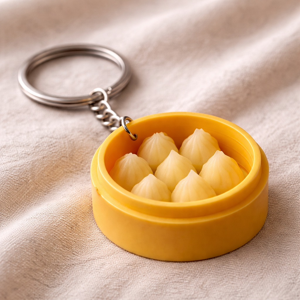 HDC Mini Steamed Dumpling Basket Keyring | Cute Food-Themed Accessory Keyring