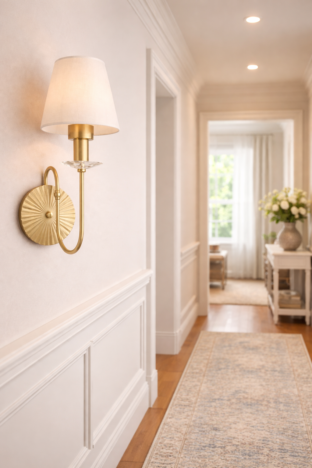 HDC Luxury Gold Fabric Lampshades Wall Light with for Bedroom, Living Room & Hotel Décor