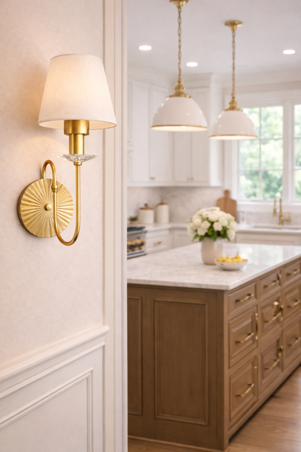 HDC Luxury Gold Fabric Lampshades Wall Light with for Bedroom, Living Room & Hotel Décor