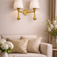 HDC Luxury Gold Finish Wall Light with Fabric Shade for Bedroom, Living Room & Hotel Décor
