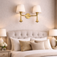 HDC Luxury Gold Finish Wall Light with Fabric Shade for Bedroom, Living Room & Hotel Décor