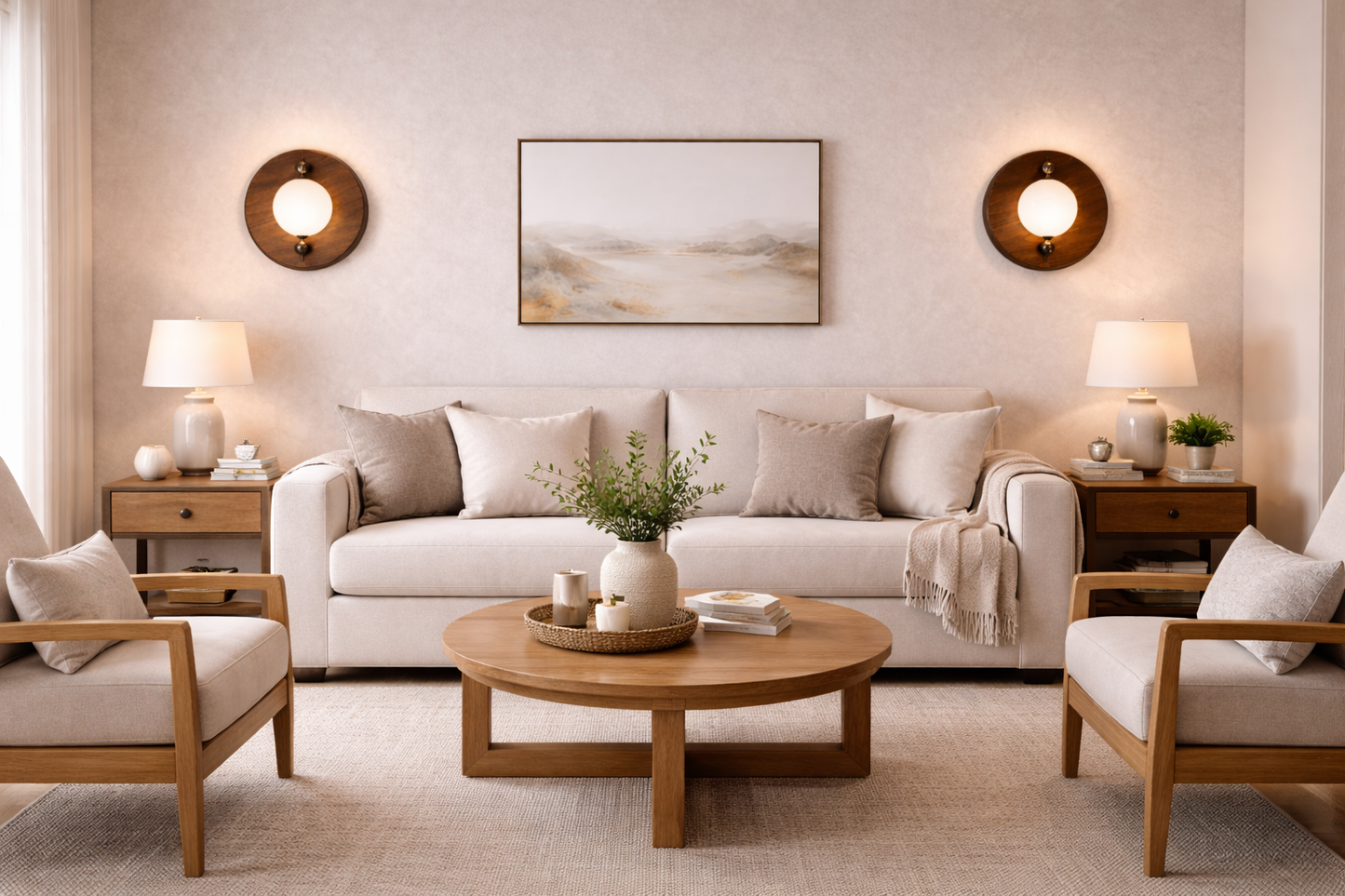 HDC Luxury Wooden Finish Circular Wall Light for Bedroom, Living Room & Ambient Décor