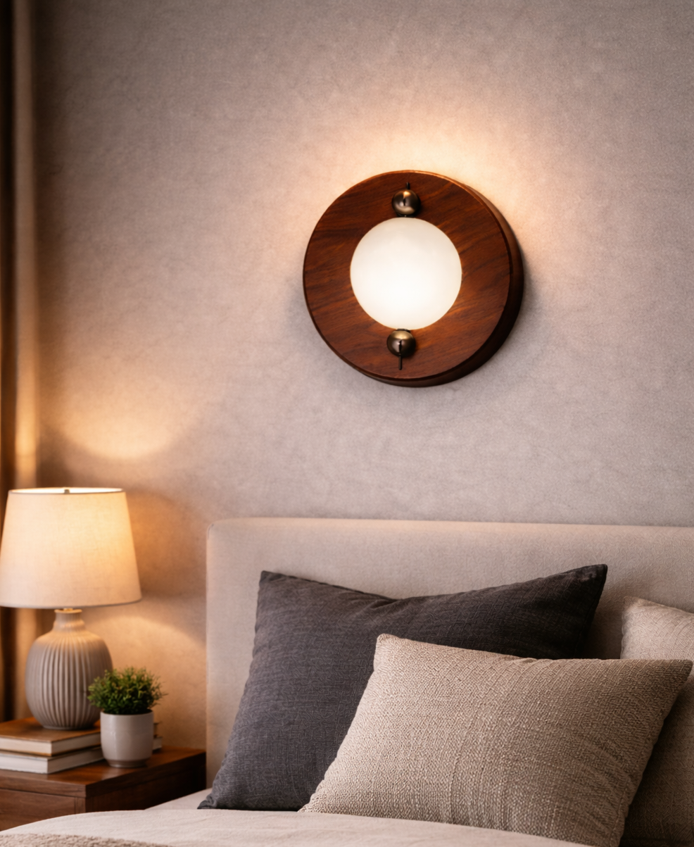 HDC Luxury Wooden Finish Circular Wall Light for Bedroom, Living Room & Ambient Décor