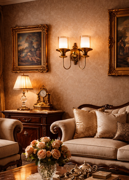 HDC Luxury Antique Gold Dual Glass Wall Light for Living Room, Bedroom & Hotel Décor