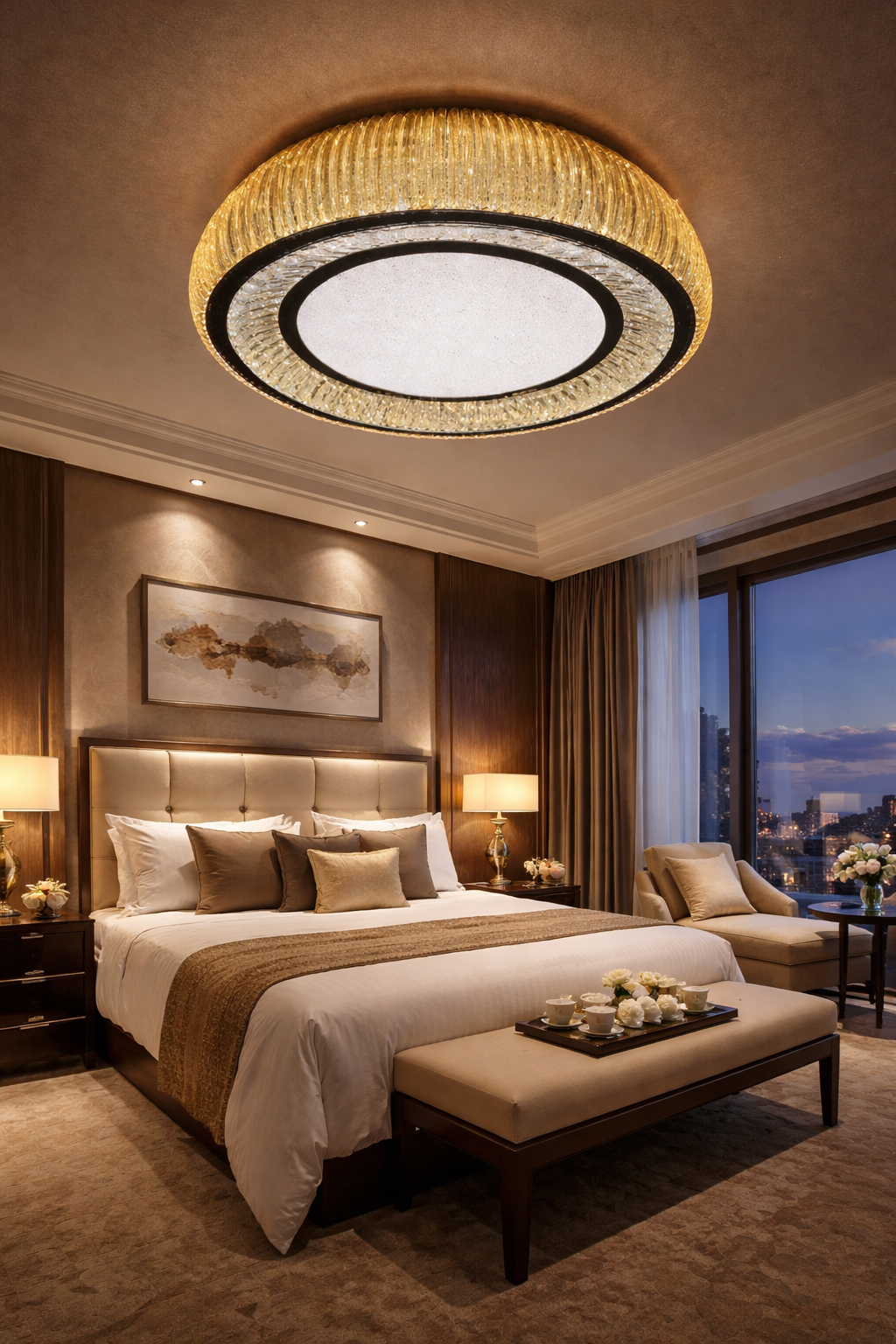 HDC 600/800mm Luxury Crystal Flush Mount Ceiling Light for Bedroom & Living Room