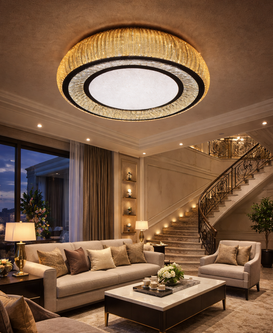 HDC 600/800mm Luxury Crystal Flush Mount Ceiling Light for Bedroom & Living Room
