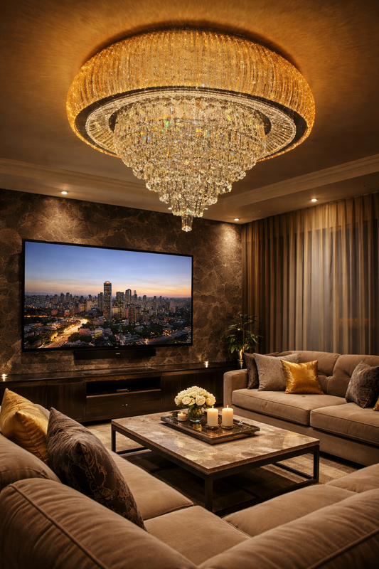 HDC 600/800mm Luxury Gold Crystal Ceiling Chandelier Light for Living Room & Hall