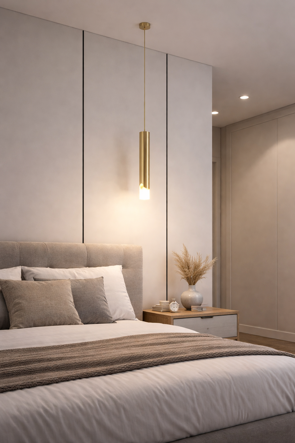 HDC Golden Slim Cylinder LED Pendant Light For Living Room