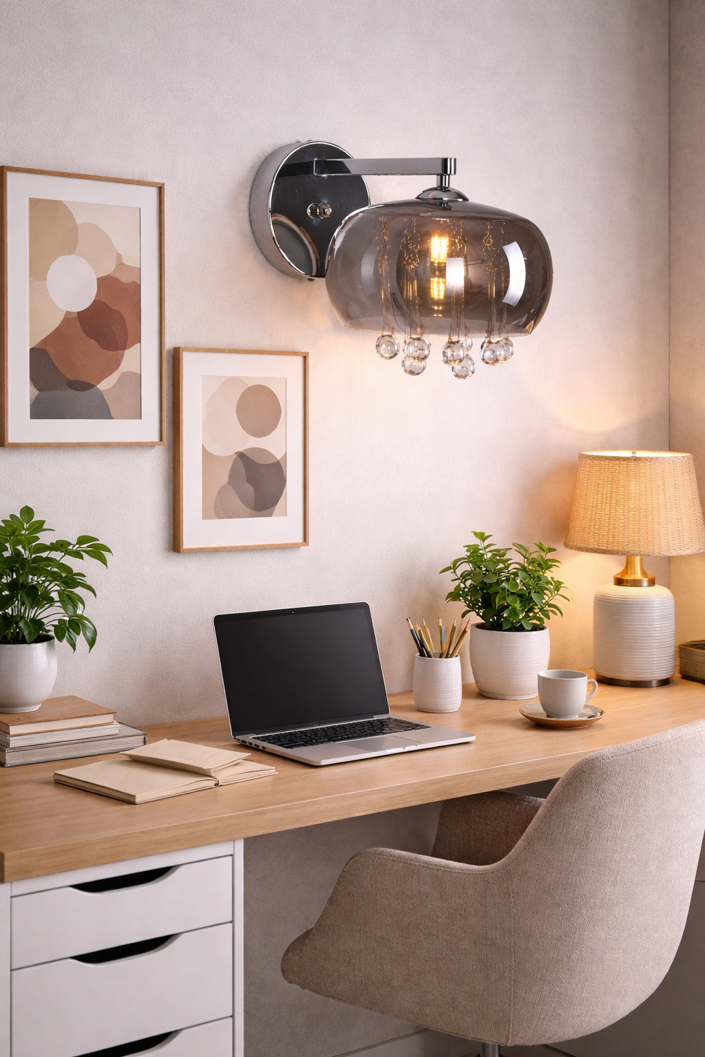 HDC Modern Amber/Smoke Glass Wall Light with Crystal Droplets For Living Room