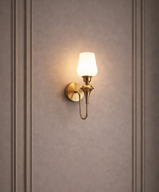 HDC Brass Finish Luxury Classic Wall Light with Glass Shade for Bedroom & Living Room