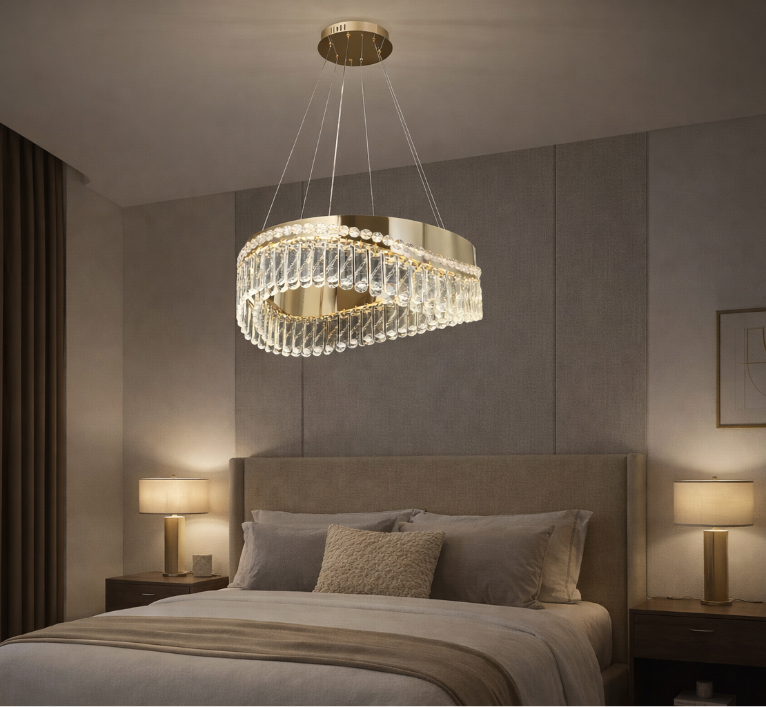 HDC 600mm Luxury Crystal Gold Finish Modern Designer LED Ring Chandelier For Dining & Living Spaces