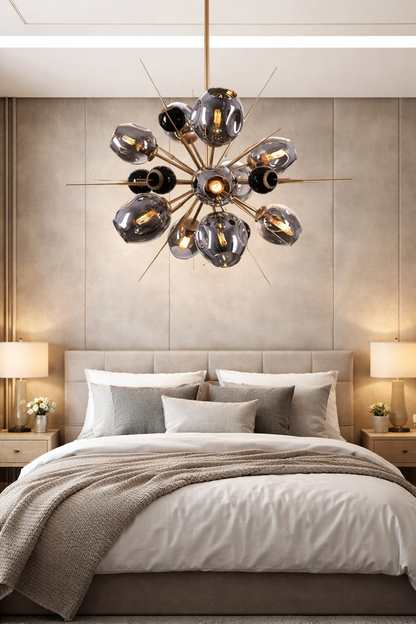Hdc Sputnik Design Multi-Arm Mid-century Ceiling Chandelier with Gold Finish for Living & Dining Spaces