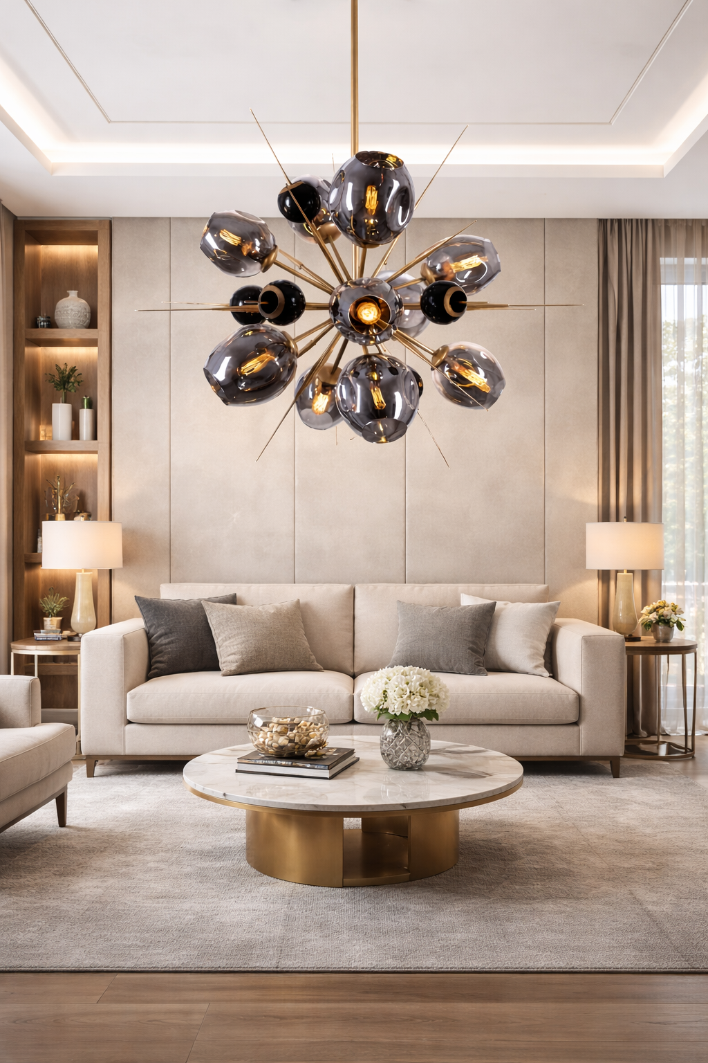 Hdc Sputnik Design Multi-Arm Mid-century Ceiling Chandelier with Gold Finish for Living & Dining Spaces