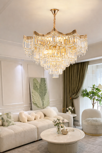 Hdc 500/1000mm Luxury Crystal Ceiling Chandelier with Gold Finish for Living & Dining Spaces