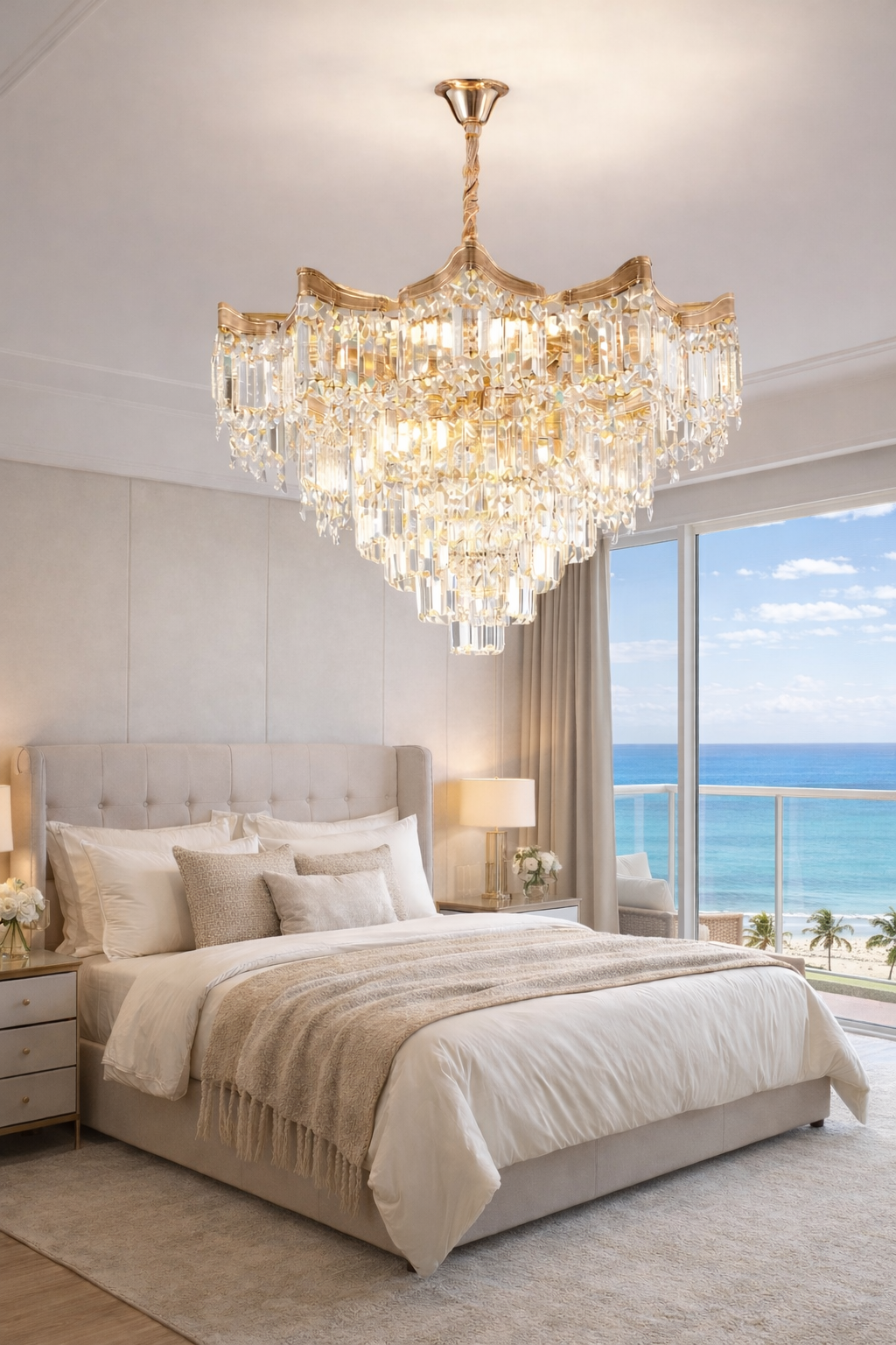 Hdc 500/1000mm Luxury Crystal Ceiling Chandelier with Gold Finish for Living & Dining Spaces